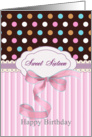 Birthday Sweet 16 - Hot pink polka dot and ribbon effect card