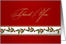 Thank you for Christmas gift card - Band of holly, red and gold card