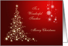 Christmas Teacher - Sparkling Christmas tree and snowflakes card