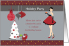 Holiday Party Invitation - Girl, Ornaments, Christmas Tree card