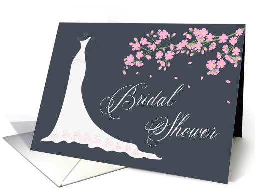 Bridal Shower Invitation Spring Pink Flowers Blossom Wedding Gown card
