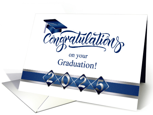 Congratulations on your 2025 Graduation Silver Blue Graduate cap card