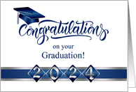 Congratulations on your 2024 Graduation Silver Blue Graduate cap card