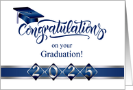 Congratulations on your 2025 Graduation Silver Blue Graduate cap card