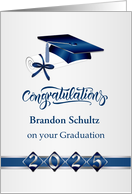 Congratulations 2025 Graduation Silver Blue Mortar Cap, Diploma card
