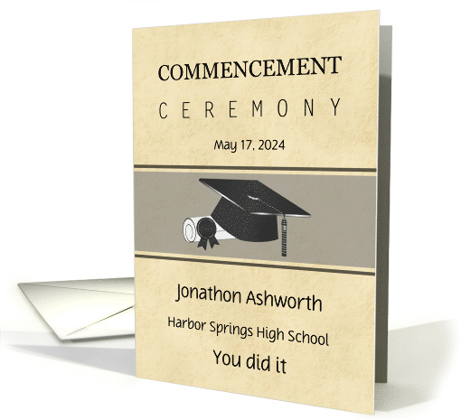 Graduation Commencement Ceremony Black Mortarboard Cap, Diploma card