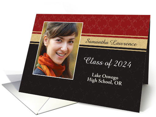 Graduation Party Photo Invitation - Black, gold and red card (1030719)