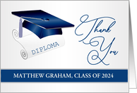 Graduation gift Thank you card - Silver blue Mortar cap and Diploma card
