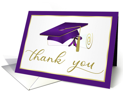 Graduation Thank You Purple Gold Mortarboard Cap Diploma card