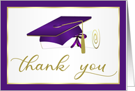 Graduation Thank You Purple Gold Mortarboard Cap Diploma Card