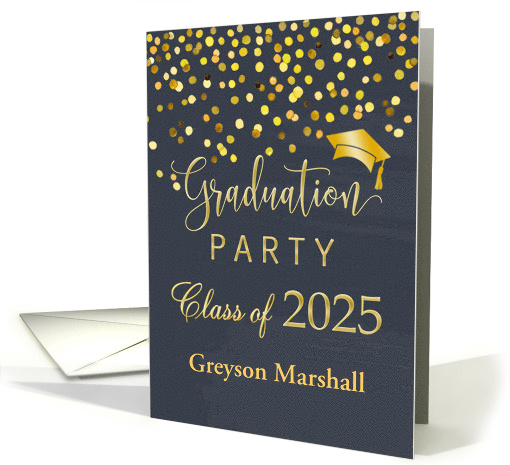 Graduation Party Invitation Gold Polka Dots Diploma Class of 2025 card