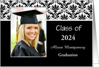 Graduation Announcement - Black and white Damask pattern card