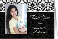 Thank You for Graduation Gift - Black and white Damask pattern card