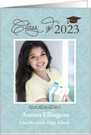 Graduation Photo Invitation Damask Turquoise Floral Class of 2023 card