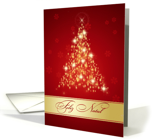 Portuguese Christmas - Red and gold sparkling Christmas tree card