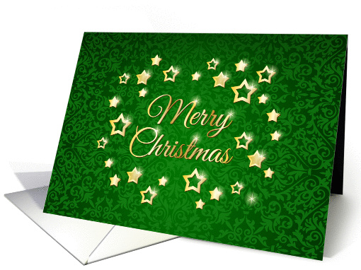 Christmas - golden stars on green damask card (1410106)