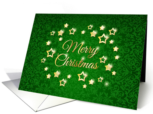 Christmas, Employee - golden stars on green damask card (1410108)