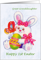 1st Easter Great Granddaughter - Cute bunny with Easter egg card