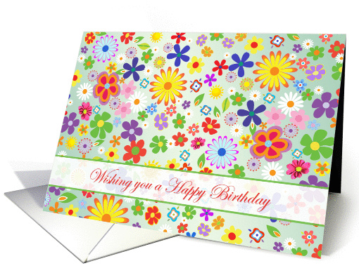 Happy Birthday card with colorful flowers card (380189)
