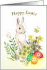 Easter bunny, flowers, Easter eggs card