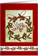 Christmas wreath and holly card
