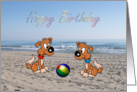 2 beach ball puppies kids Birthday card