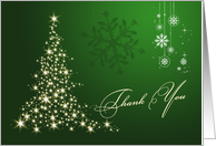 Christmas thank you card - sparkling Christmas tree and snowflakes card