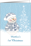 Baby’s 1st Christmas - Baby Snowman and tree covered with snow card
