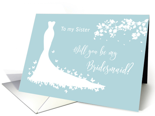 Sister Bridesmaid White Wedding Gown, Butterflies, Blossom card