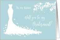 Sister Bridesmaid White Wedding Gown, Butterflies, Blossom card