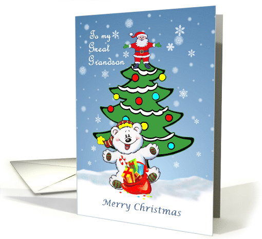 Merry Christmas Great Grandson Christmas Tree Santa Polar bear card