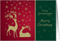 Christmas Grandparents - Golden reindeers and snowflakes on red card