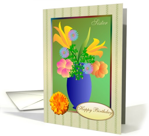 Exotic flowers in a vase - Sister Birthday card (539264)