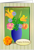 Exotic flowers in a vase - Friend Birthday card