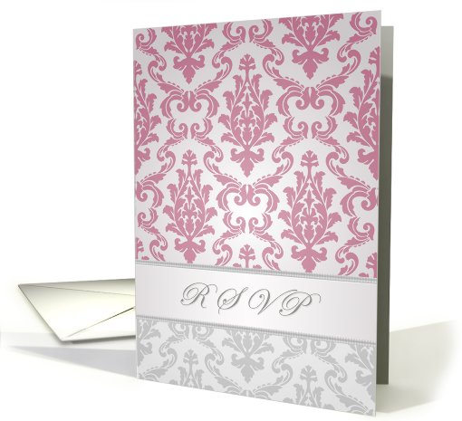 Invitation reply RSVP card - Damask pink and silver card (544301)