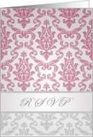 Invitation reply RSVP card - Damask pink and silver card