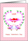 Valentine’s Day card with 2 hearts and stylised swans card