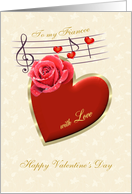 Fiancee Valentine card - Musical notes with Love and Rose card