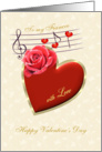 Fiancee Valentine card - Musical notes with Love and Rose card