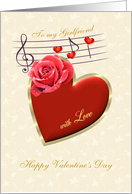 Girlfriend Valentine card - Musical notes with Love and Rose card