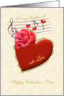 Girlfriend Valentine card - Musical notes with Love and Rose card