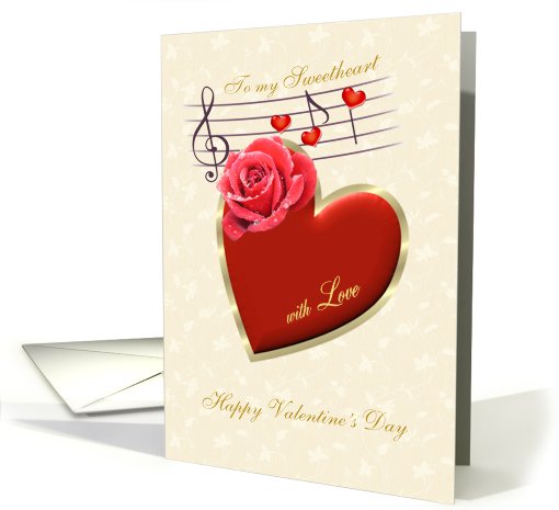 Sweetheart Valentine card - Musical notes with Love and Rose card