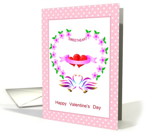 Valentine's for Sweetheart with 2 hearts and stylised swans card