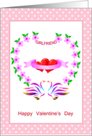 Valentine’s for Girlfriend with 2 hearts and stylised swans card
