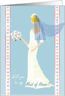 Will you be my Maid of Honor - in blue. card