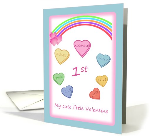 Baby's 1st Valentine's Day card with love hearts and rainbow card