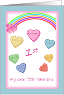 Baby’s 1st Valentine’s Day card with love hearts and rainbow card