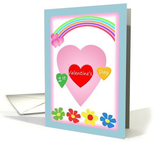 Colorful hearts, flowers and rainbow - Baby's 1st Valentine's Day card