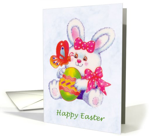 For kids - Cute bunny with Easter egg and butterfly card (575786)