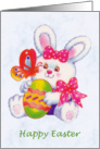 For kids - Cute bunny with Easter egg and butterfly card